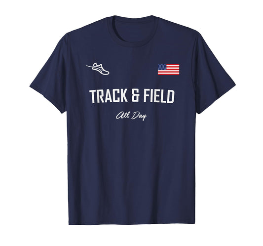 Track and Field Gifts | Track & Field All Day USA Flag T-Shirt