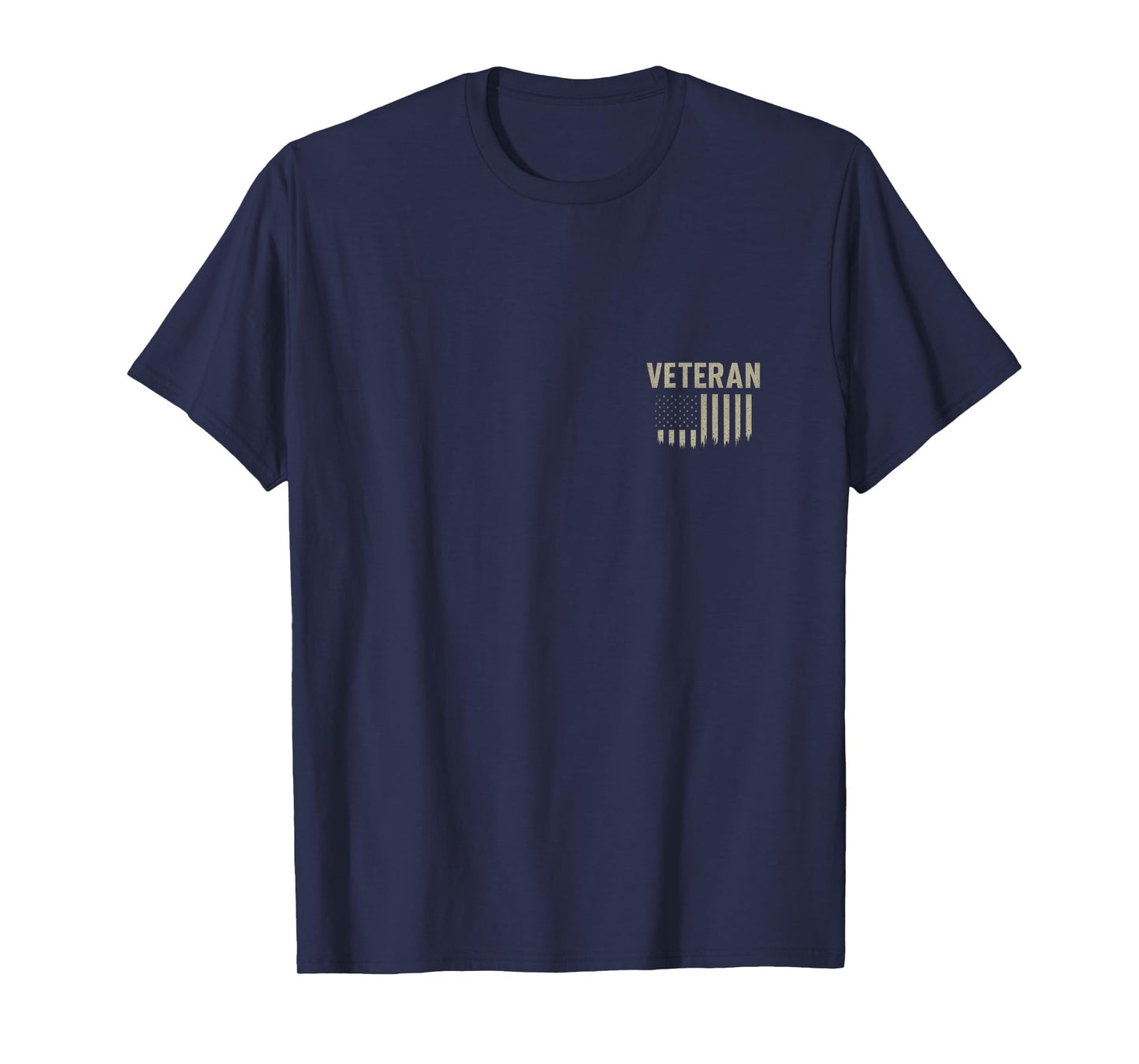 Veteran Pocket Emblem Distressed USA Flag Printed on Back T-Shirt