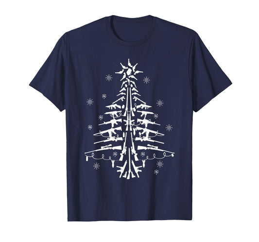 Guns Christmas Tree Xmas Gifts For Men Military Veteran T-Shirt