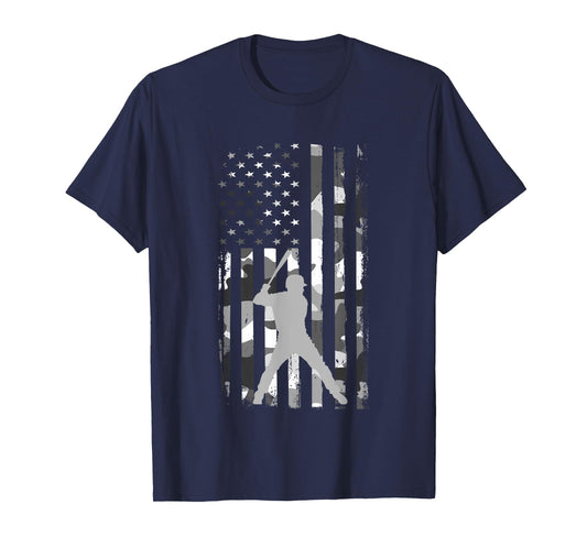 Baseball Player American Flag Camo Patriotic USA Sport Lover T-Shirt