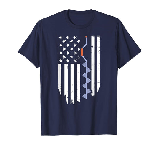 Ice Fishing Retro American Flag USA Fishermen Eskimo Winter T-Shirt