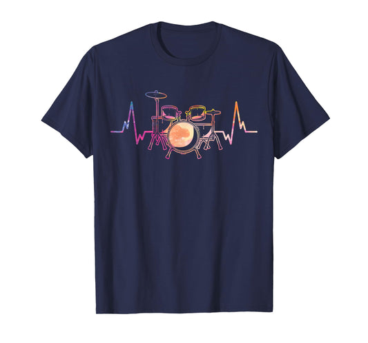 Retro Heartbeat Drummer Drums Drumming Drum Set T-Shirt