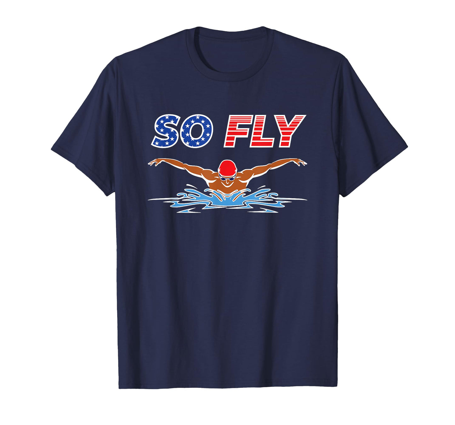 Mens Swimming Butterfly Stroke Swim Team American Flag USA T-Shirt