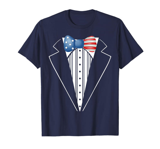 US American Flag Bowtie Funny Tux, 4th July Tuxedo Costume T-Shirt