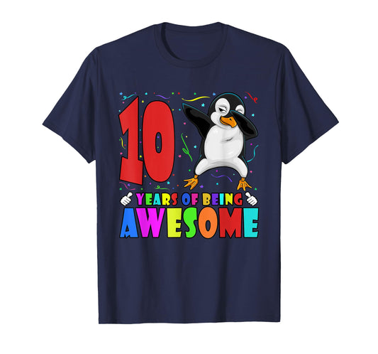 10th Birthday Party Dabbing Penguin 10 Years Old Girls Boys T-Shirt