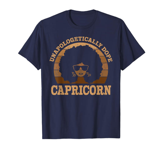 Dope Capricorn Queen Afro Hair Black Woman Zodiac Sign T-Shirt