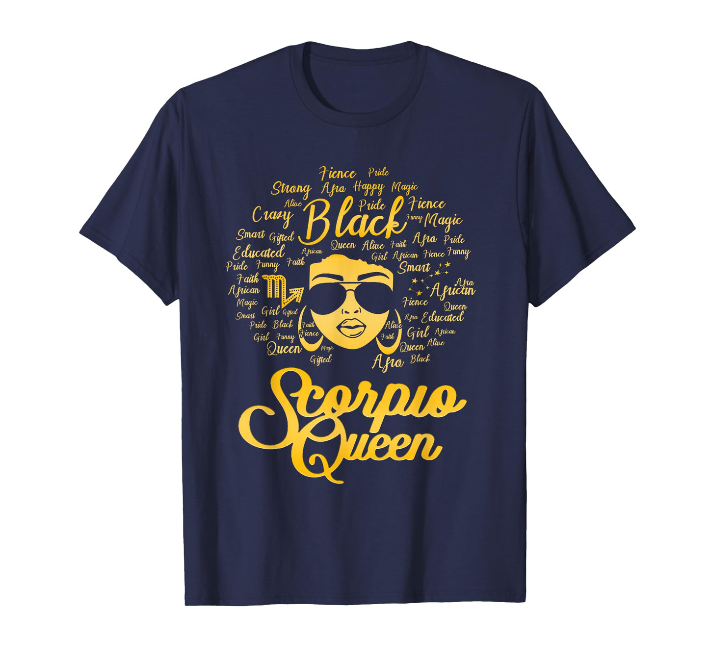 Scorpio Queen Birthday Blackwomen Zodiac Signs Afro Hair T-Shirt