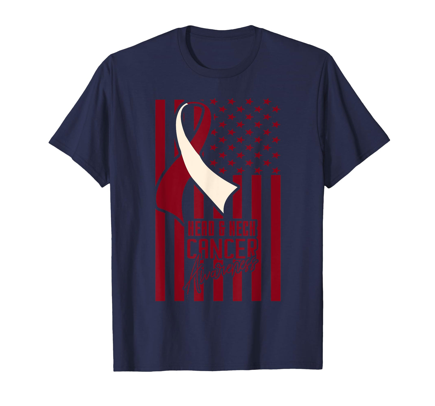 Head & Neck Cancer Awareness American Flag Burgundy Ivory T-Shirt for Women Kids Men