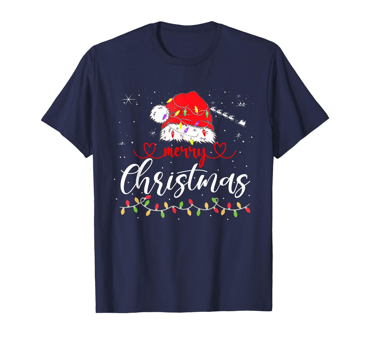Merry Christmas Lights Red Santa Hat Xmas Family Men Wome T-Shirt