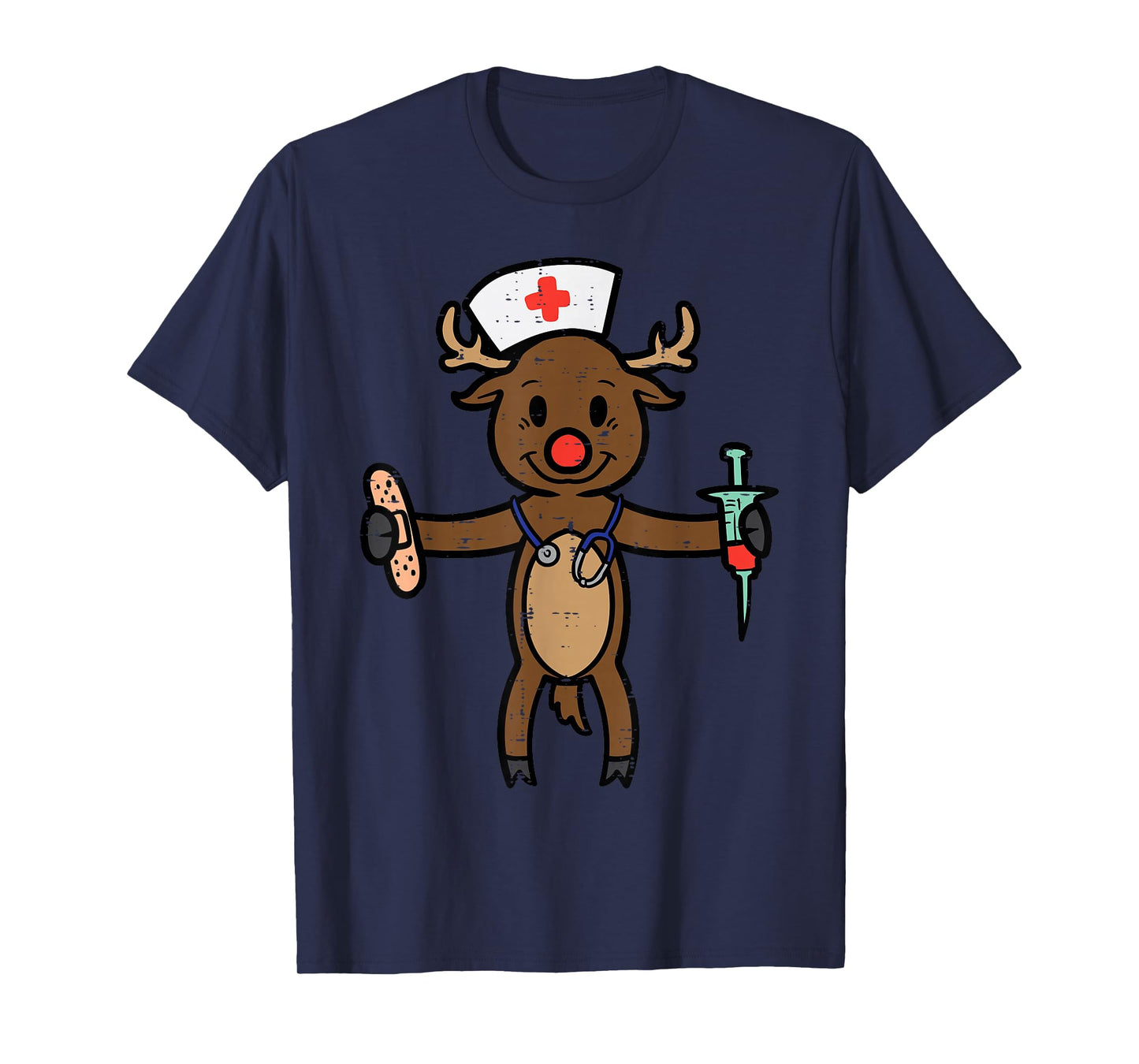 Christmas Nurse Reindeer Funny Xmas Nursing Scrub Top Women T-Shirt