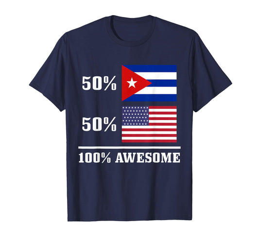 50% Cuba 50% USA Cuban American Flag Pride Heritage T-Shirt