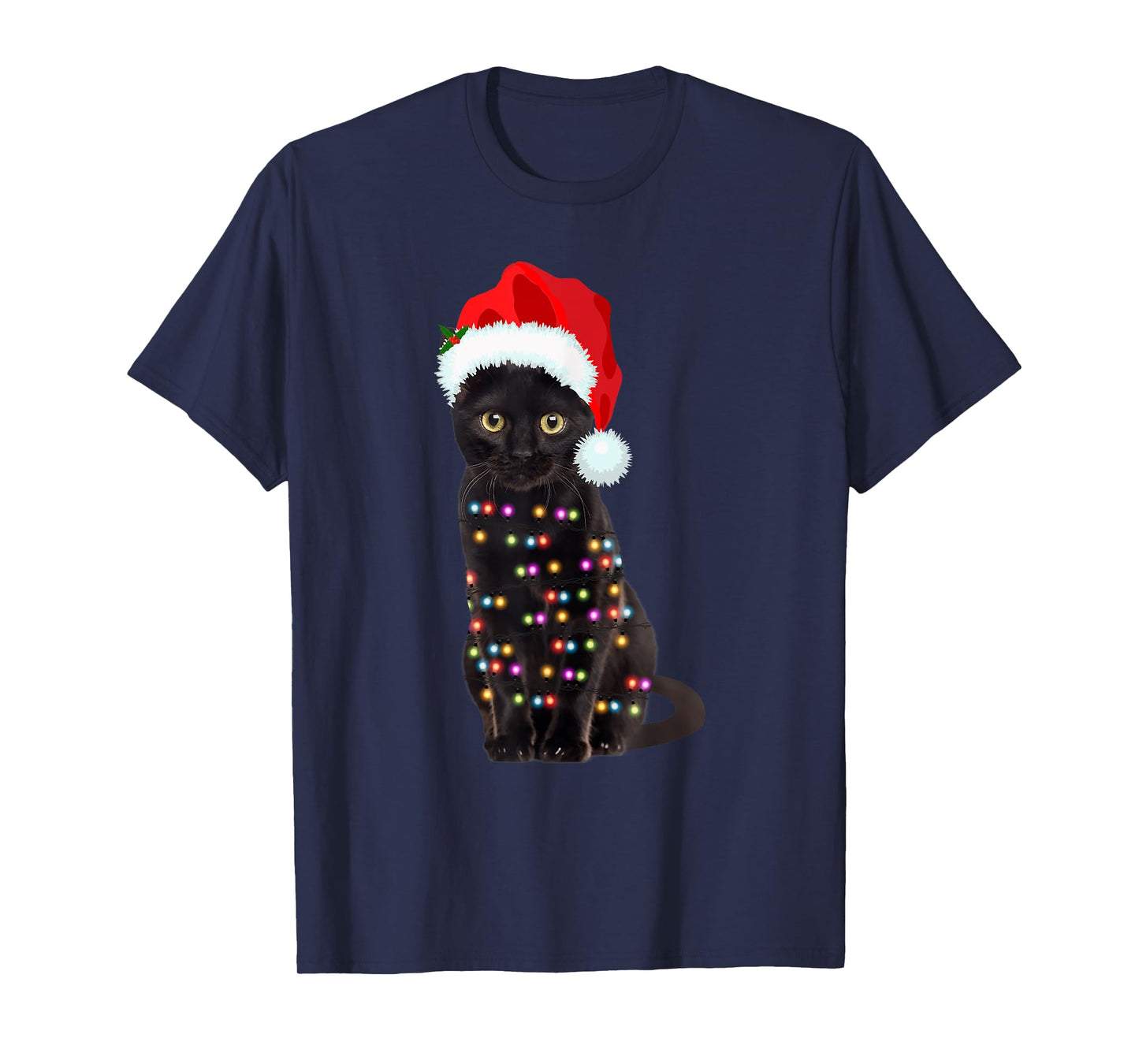 Black Cat Christmas lights Cat Lover Christmas T-Shirt