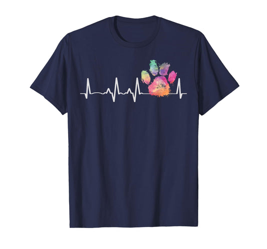 Cute Veterinarian Gift Rainbow Paw Print Heartbeat Vet Tech T-Shirt