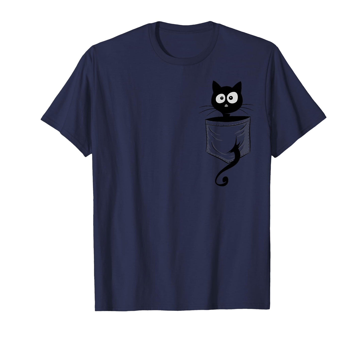 For Cat-Lover Cute Staring Black Cat Kitty In Pocket T-Shirt