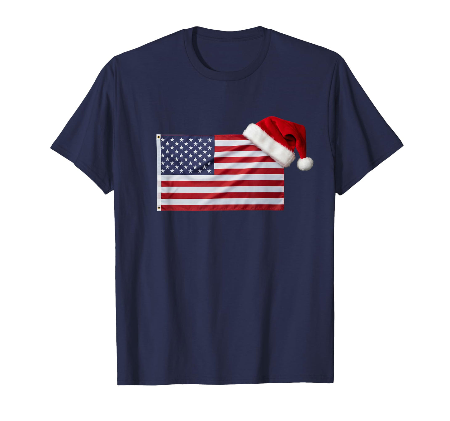 American Flag Santa Hat Funny Patriotic Christmas USA T-Shirt