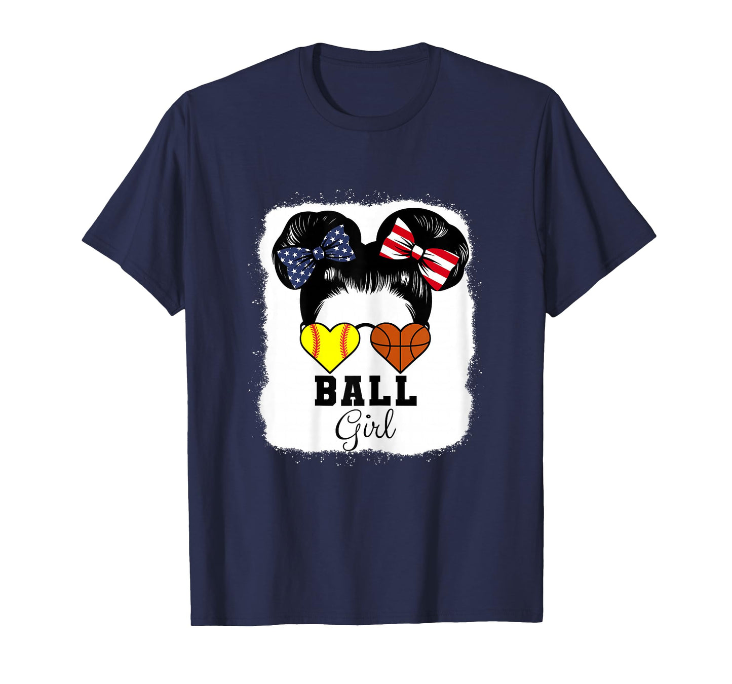 Ball Girl Heart USA Flag Softball Basketball Girl T-Shirt