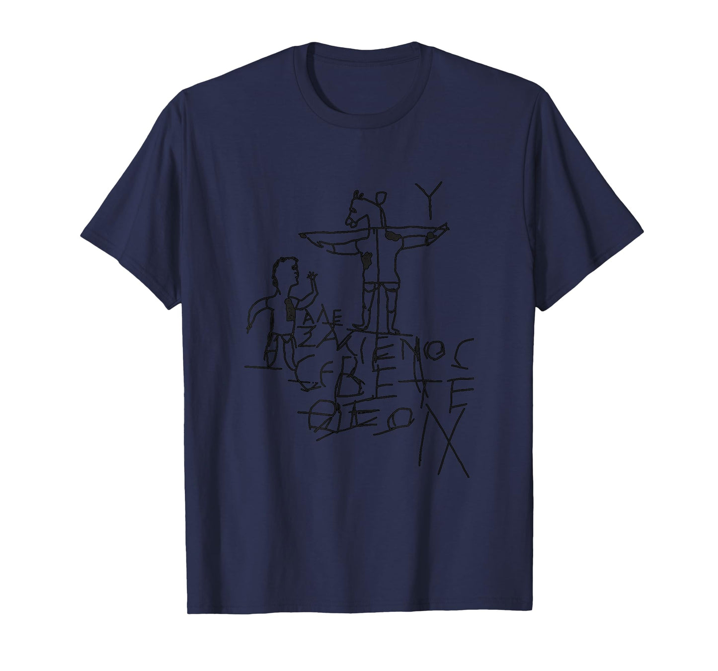 Ancient Greece, Rome, Egypt, Gold, and Treasure - Unisex-Adults - Grey - Small - Short Sleeve - T-Shirt - Historical Graffiti - Alexamenos Graffiti - Graffito - Roman - Jesus - Christian T-Shirt