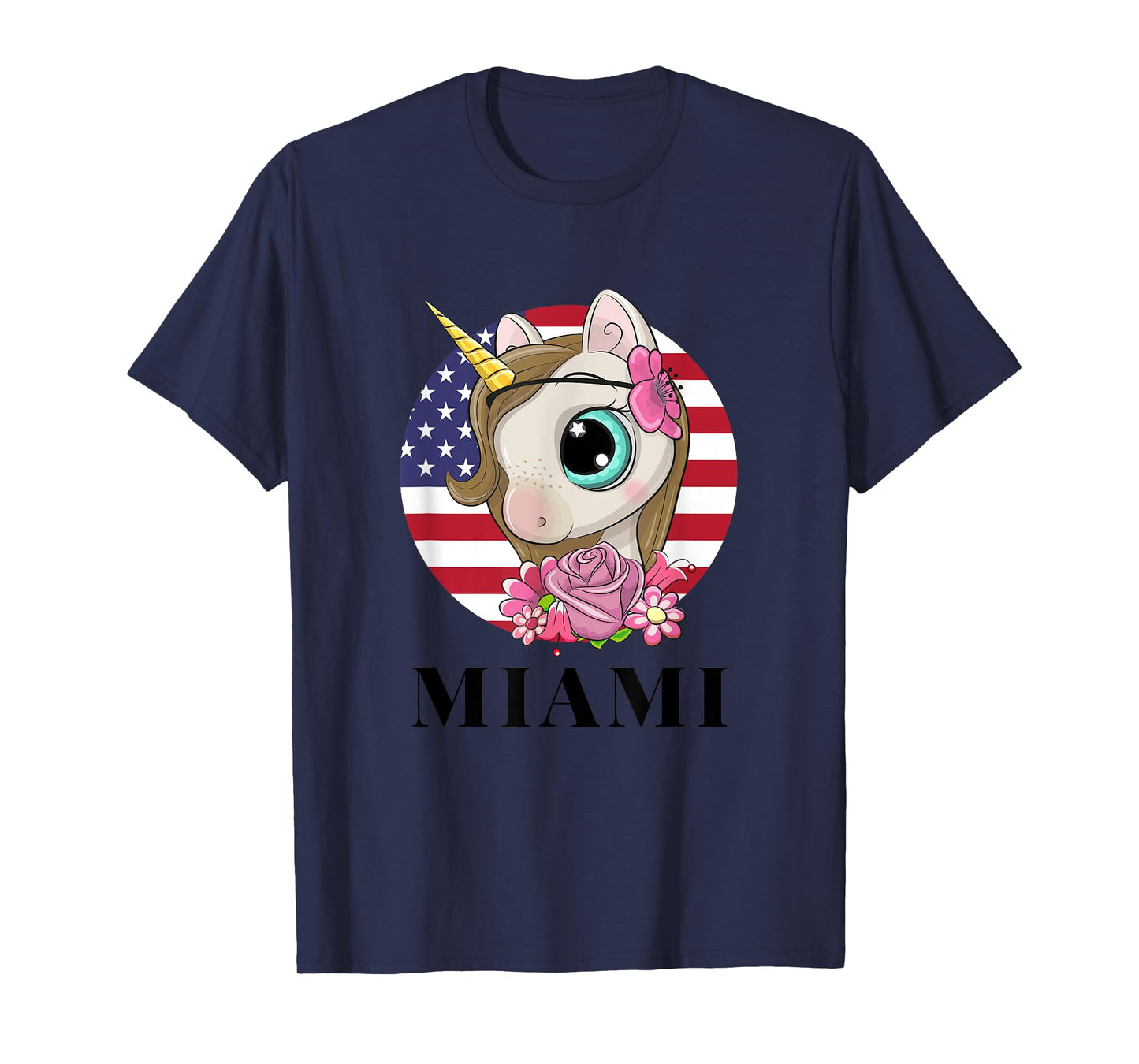 Cool Illustration Miami FL USA Unicorn Rainbow Squad Graphic T-Shirt