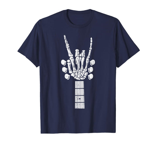 Rocker Guitar Skeleton Rock Hand Music Men Boys Kids Teens T-Shirt