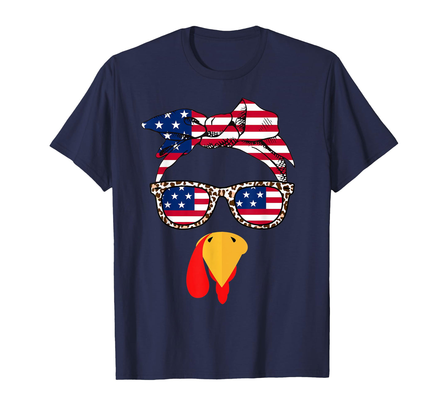 Turkey Face USA Flag Sunglasses Headband Women Thanksgiving T-Shirt