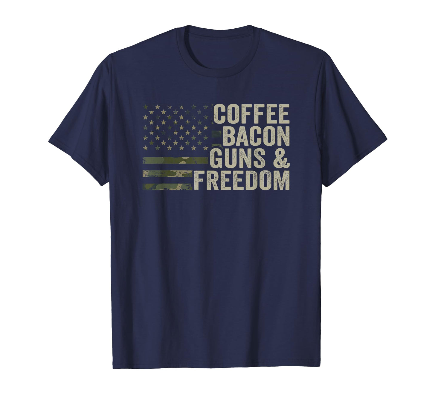 Coffee Bacon Guns & Freedom - BBQ Grill Gun Camouflage Flag T-Shirt