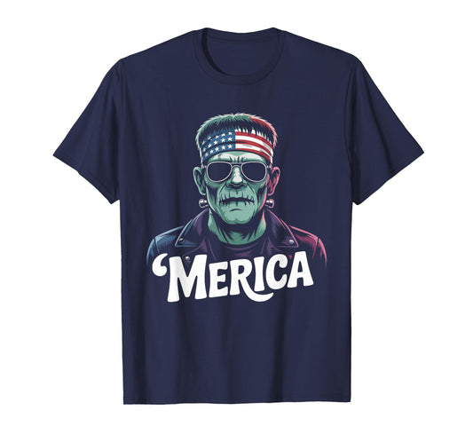 Frankenstein Monster Lover Sunglasses USA Flag 4th of July T-Shirt