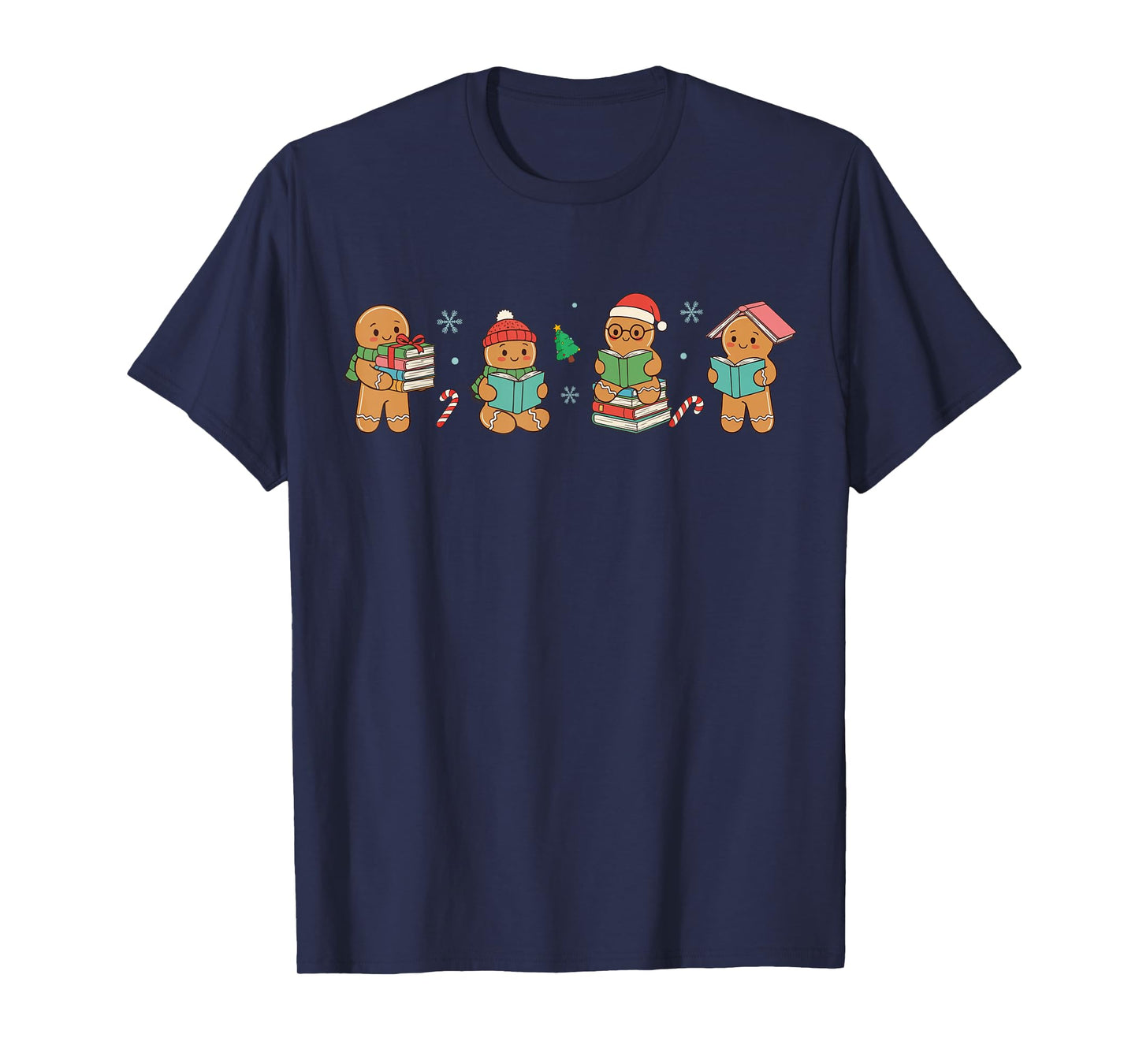 Christmas Library Gingerbread Man Books Lover Bookish T-Shirt