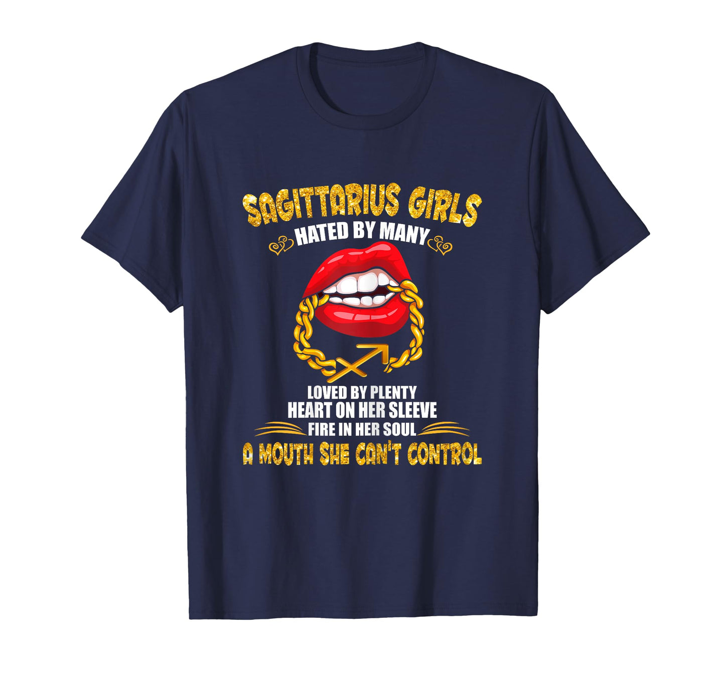 Sagittarius Girl Sexy Lip Bite Gold Zodiac Sign For Birthday T-Shirt