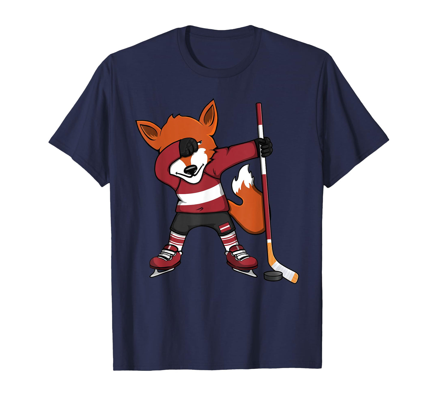 Dabbing Fox Latvia Ice Hockey Fans Jersey Dab Winter Sports T-Shirt