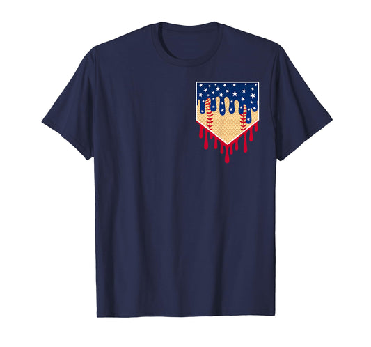 Baseball Ice Cream Drip 4th Of July Red Blue & White Drip T-Shirt