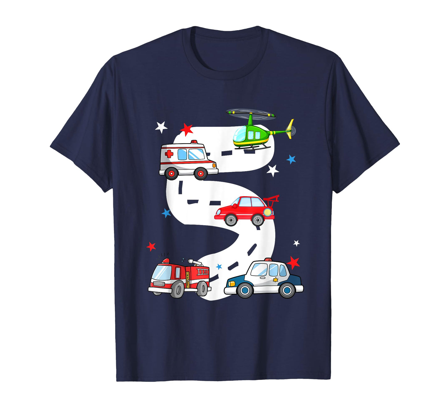 5th Birthday Emergency Vehicles 5 Year Old Birthday Kids T-Shirt