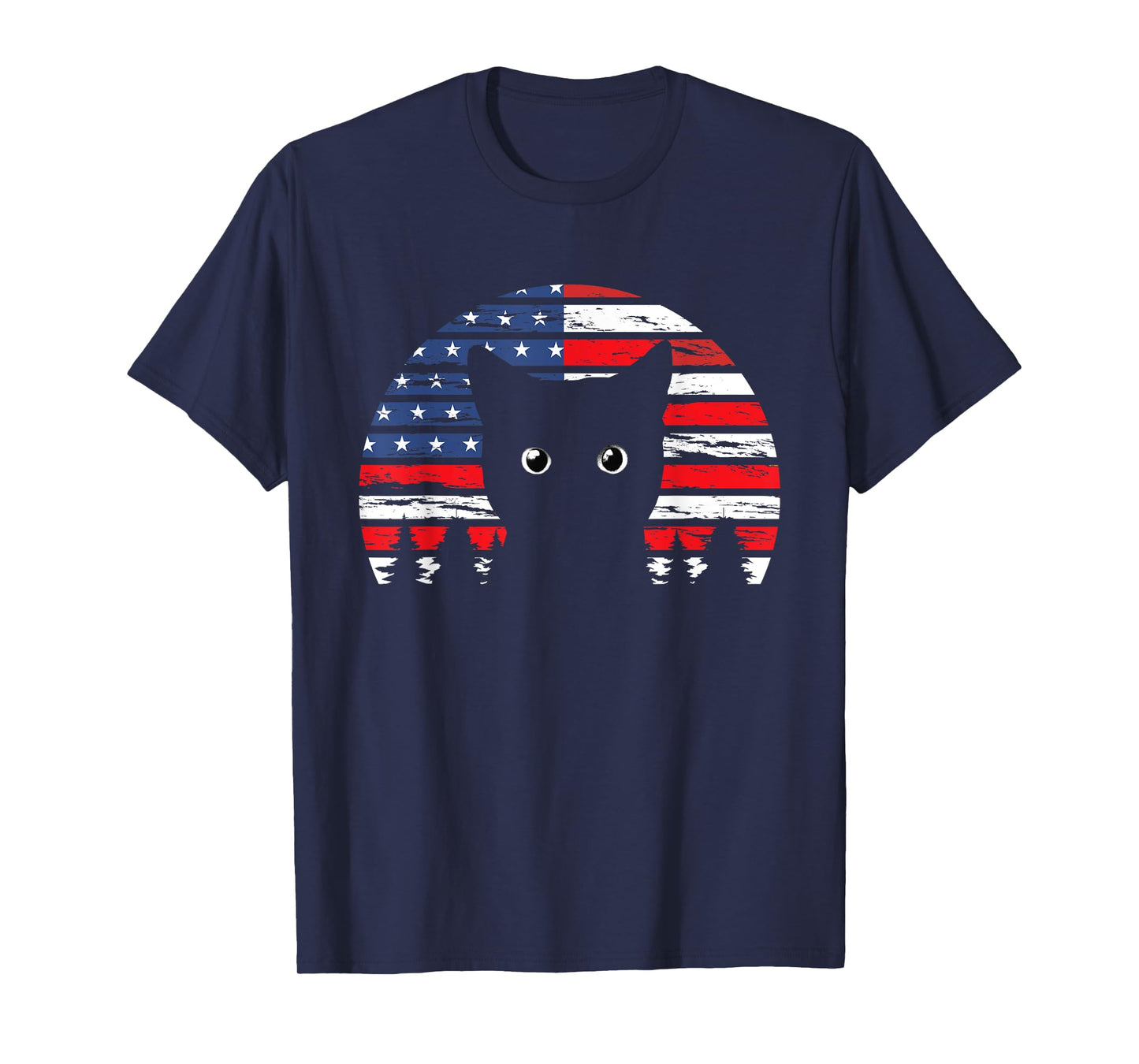 4th of July Cat Retro American Flag Patriotic Women Men Kids T-Shirt