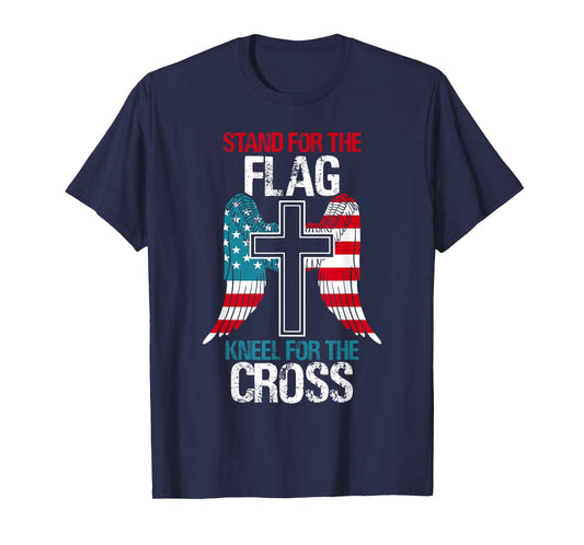 Stand For The Flag Kneel For The Cross USA Flag American T-Shirt