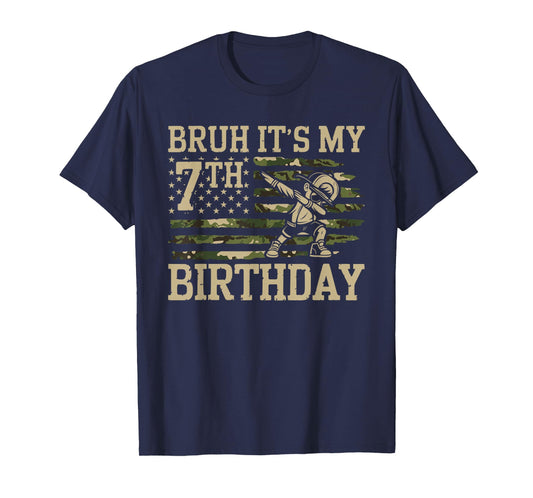 7 Year Old Dabbing Boy Bday Camo Bruh It’s My 7th Birthday T-Shirt