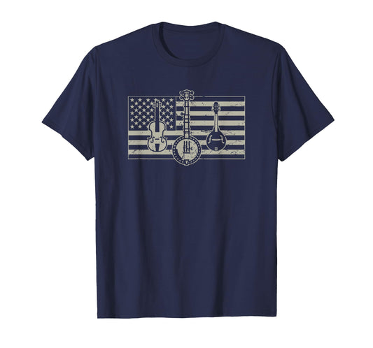 Bluegrass T-Shirt/USA Flag Guitar Banjo Mandolin T-Shirt