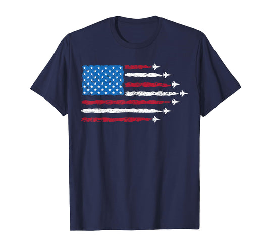 Patriotic Red White Blue USA Flag Fighter Jets 4th of July T-Shirt