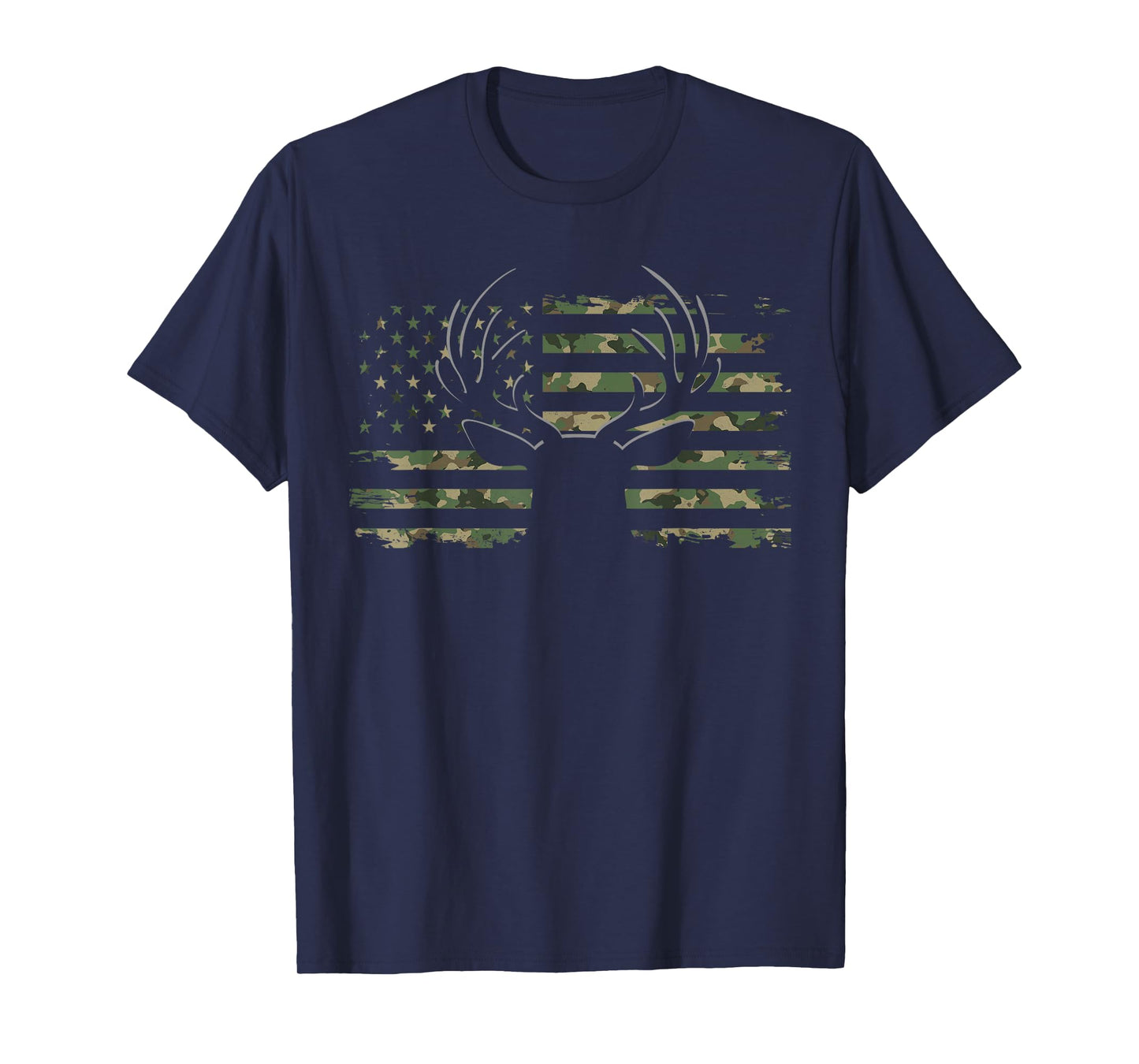 American Flag Camouflage Outdoor Antlers Deer T-Shirt Small