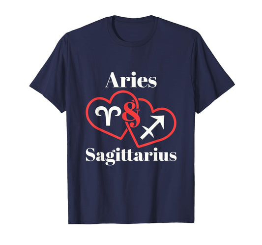 Aries Sagittarius Zodiac Couples Astrology Heart Valentine T-Shirt