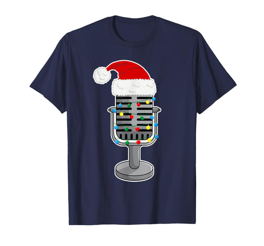 Christmas Lights Podcast Mic Wearing Xmas Hat Podcaster T-Shirt