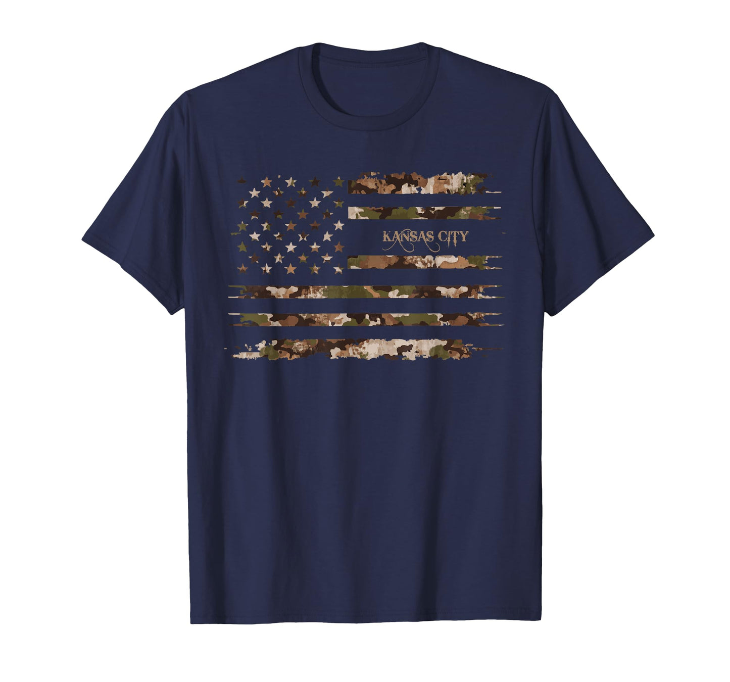 Kansas City BBQ City Missouri Camo Distressed American Flag T-Shirt