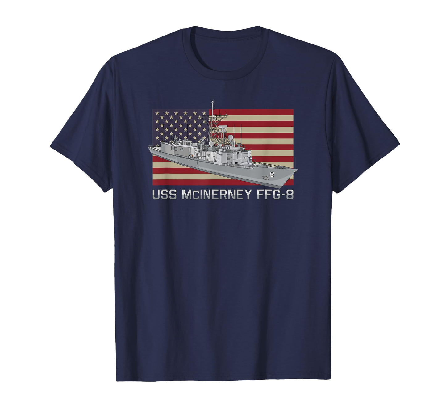 USS McInerney FFG-8 Ship Diagram American Flag Women Kids Men T-Shirt