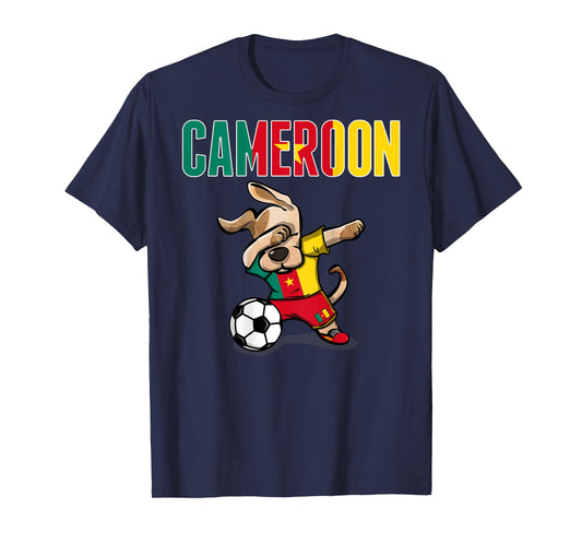Dabbing Dog Cameroon Soccer Lovers Jersey Cameroonian Flag Men Women Kids T-Shirt