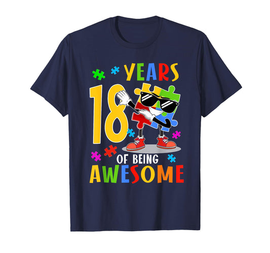 18 Years Of Being Awesome Birthday Dabbing Autism Puzzle T-Shirt