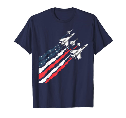 Patriotic Fighter Jet Airplane American Flag Vintage T-Shirt