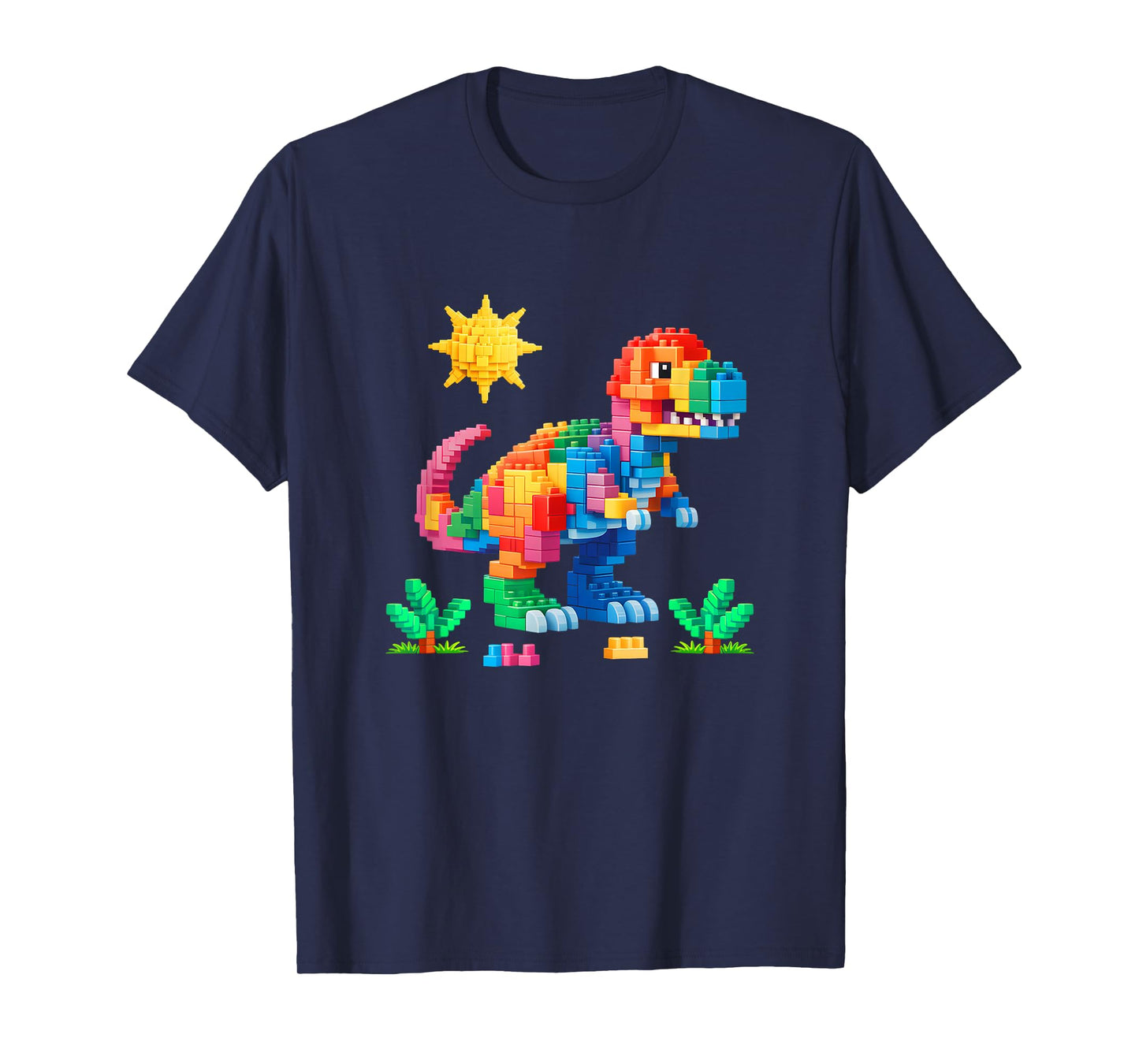 Building Bricks Builder Block Dinosaur T-Rex Boys Kids Men T-Shirt