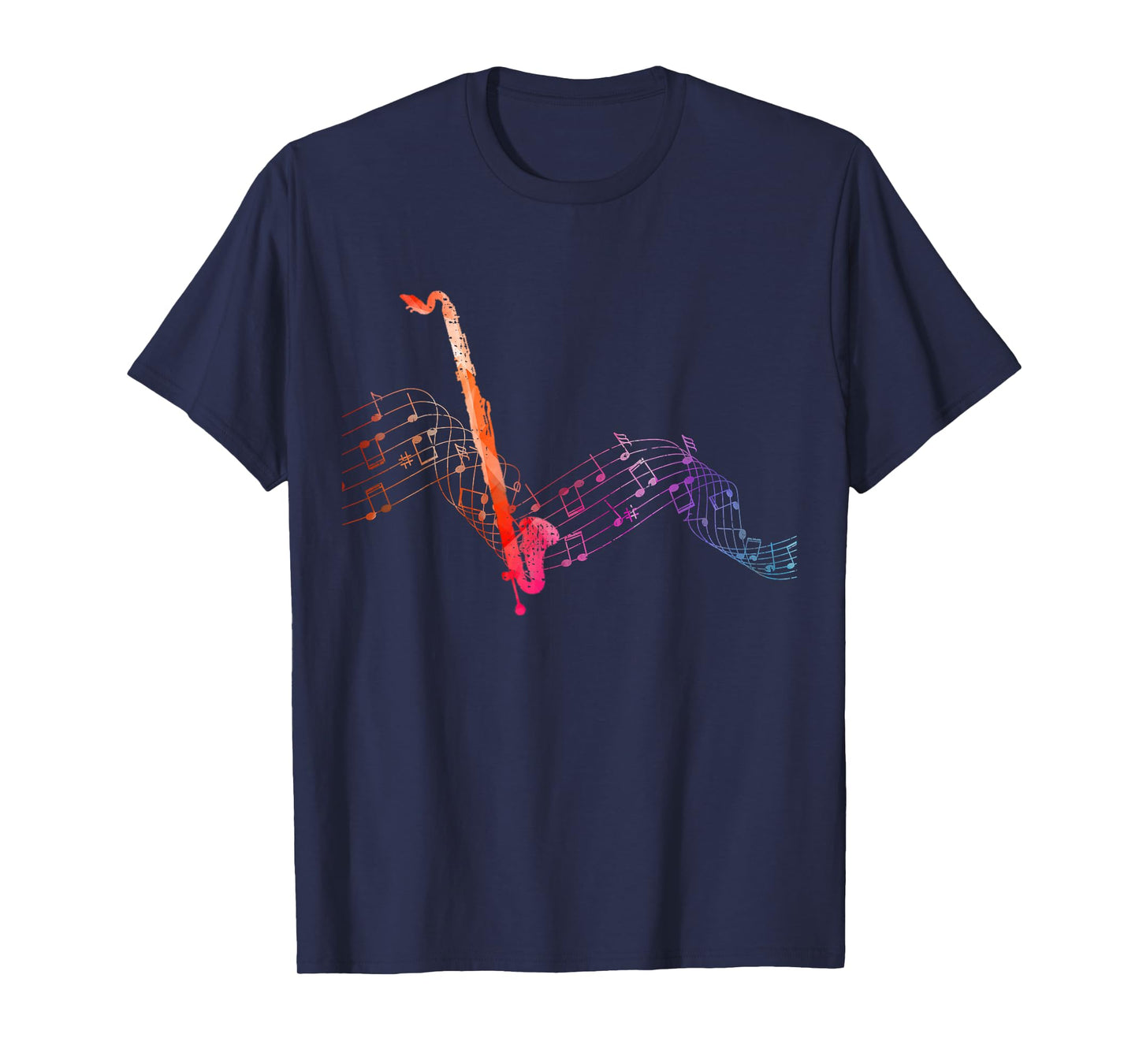 Colorful Bass Clarinet on Music Sheet Contrabass Clarinetist T-Shirt