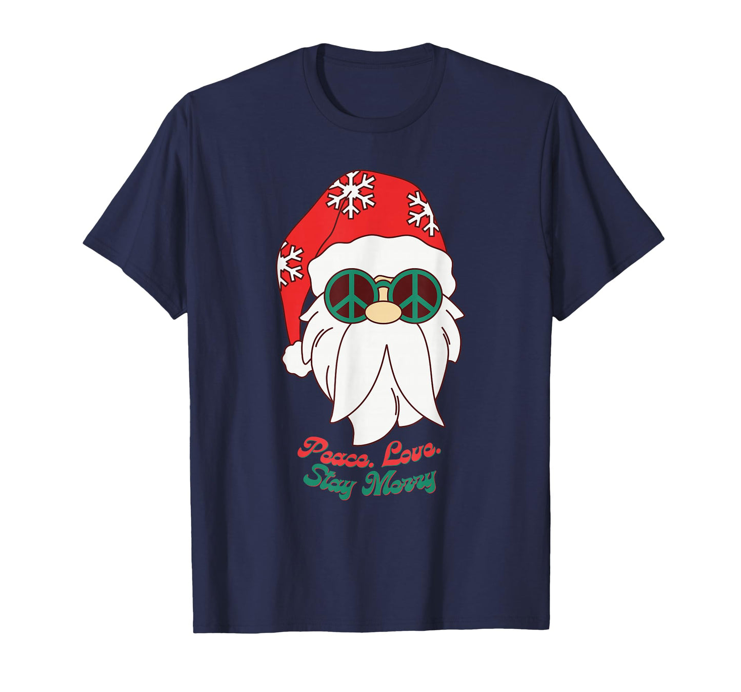 Hippie Santa Groovy Peace Sign Funny Christmas T-Shirt