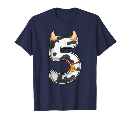 Cow Girl Boy Farmer Fifth 5th Birthday Five 5 Years Old Bday T-Shirt