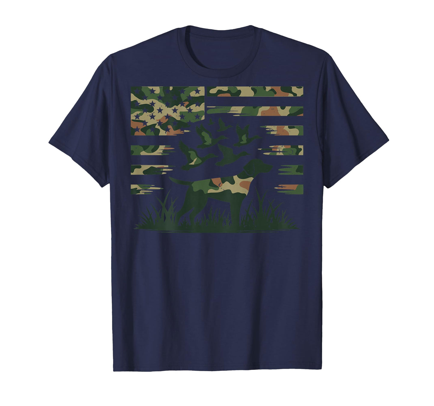 Youth Camo Mallard Duck Hunting Dog Camouflage American Flag T-Shirt