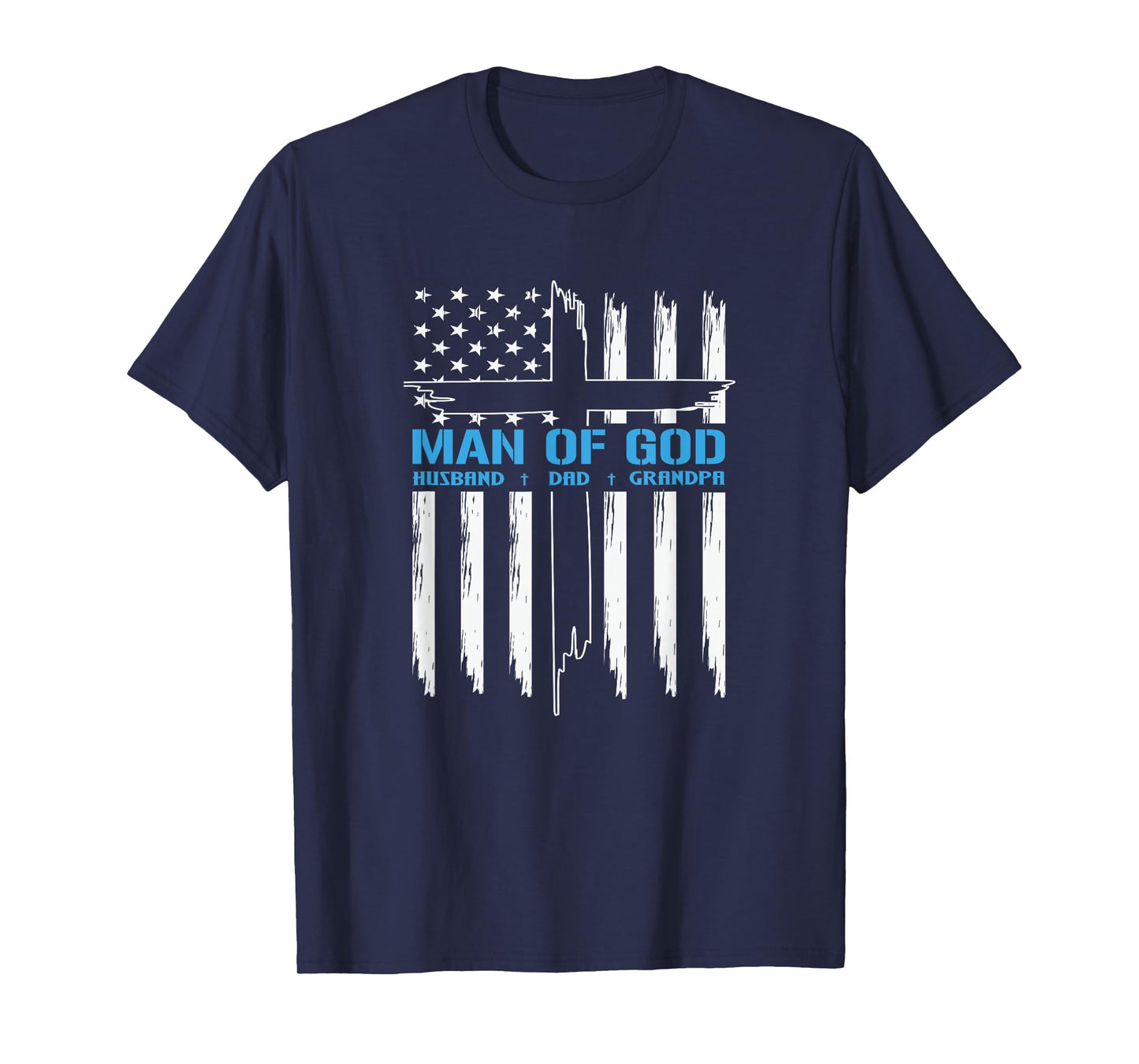 Man Of God Cross American Flag Jesus Christian Tee T-Shirt